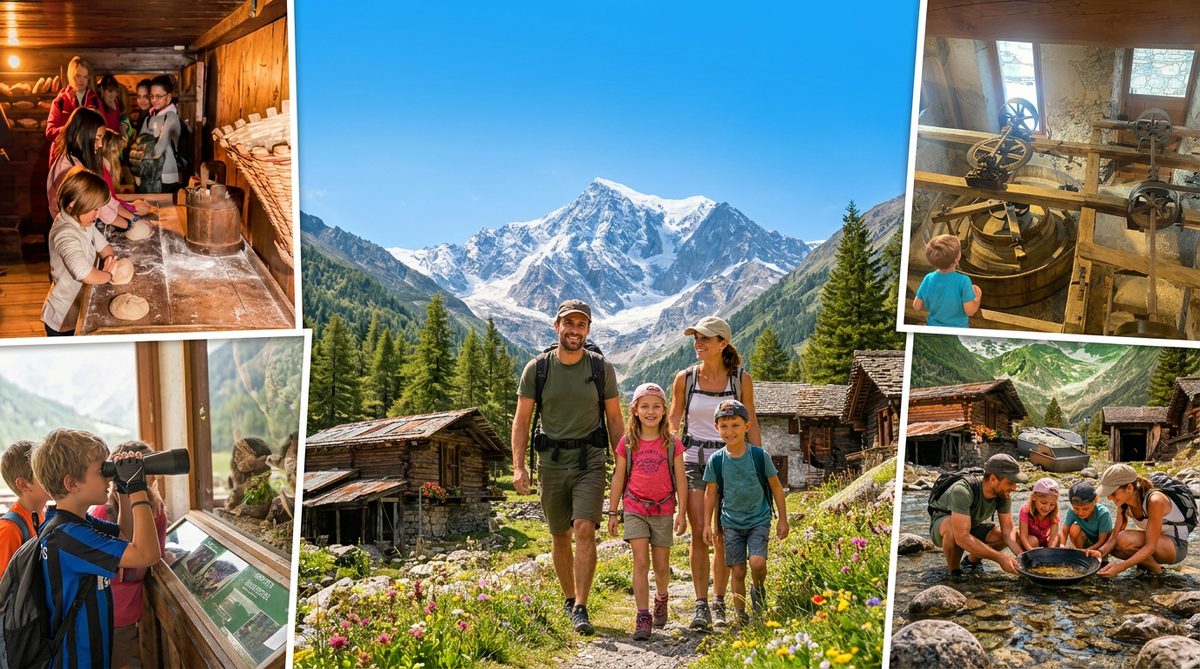 Famiglia in attività di montagna